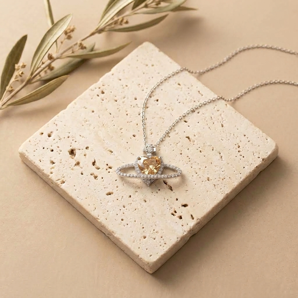 Collar Corazón Aurora Champán — collares de aleación de cobre con baño de plata