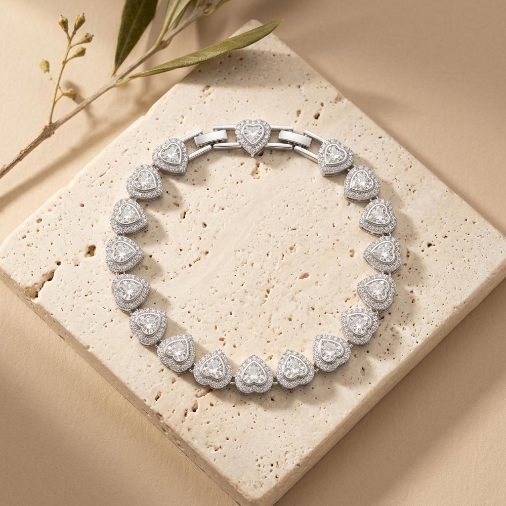 Pulsera Corazón Halo — pulseras de aleación de cobre con baño de plata