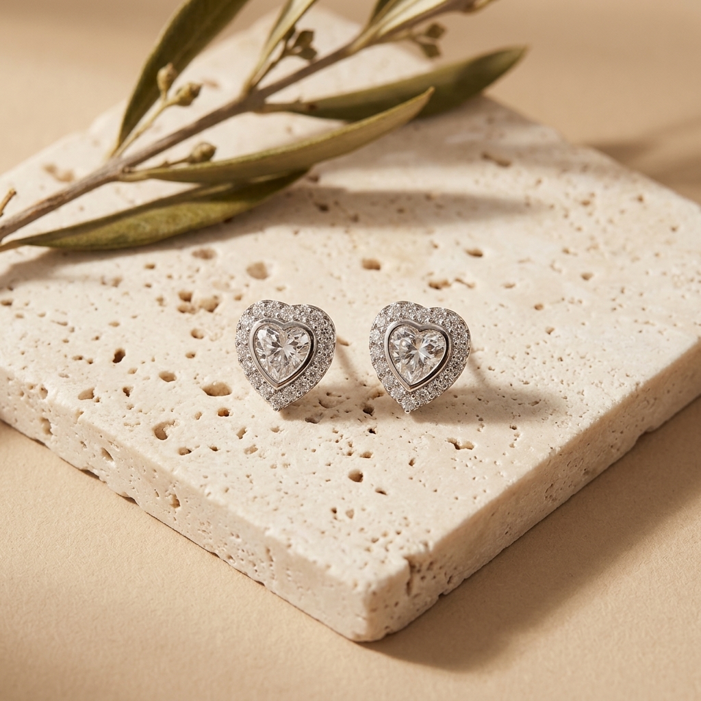 Pendientes Corazón Halo — pendientes de aleación de cobre con baño de plata