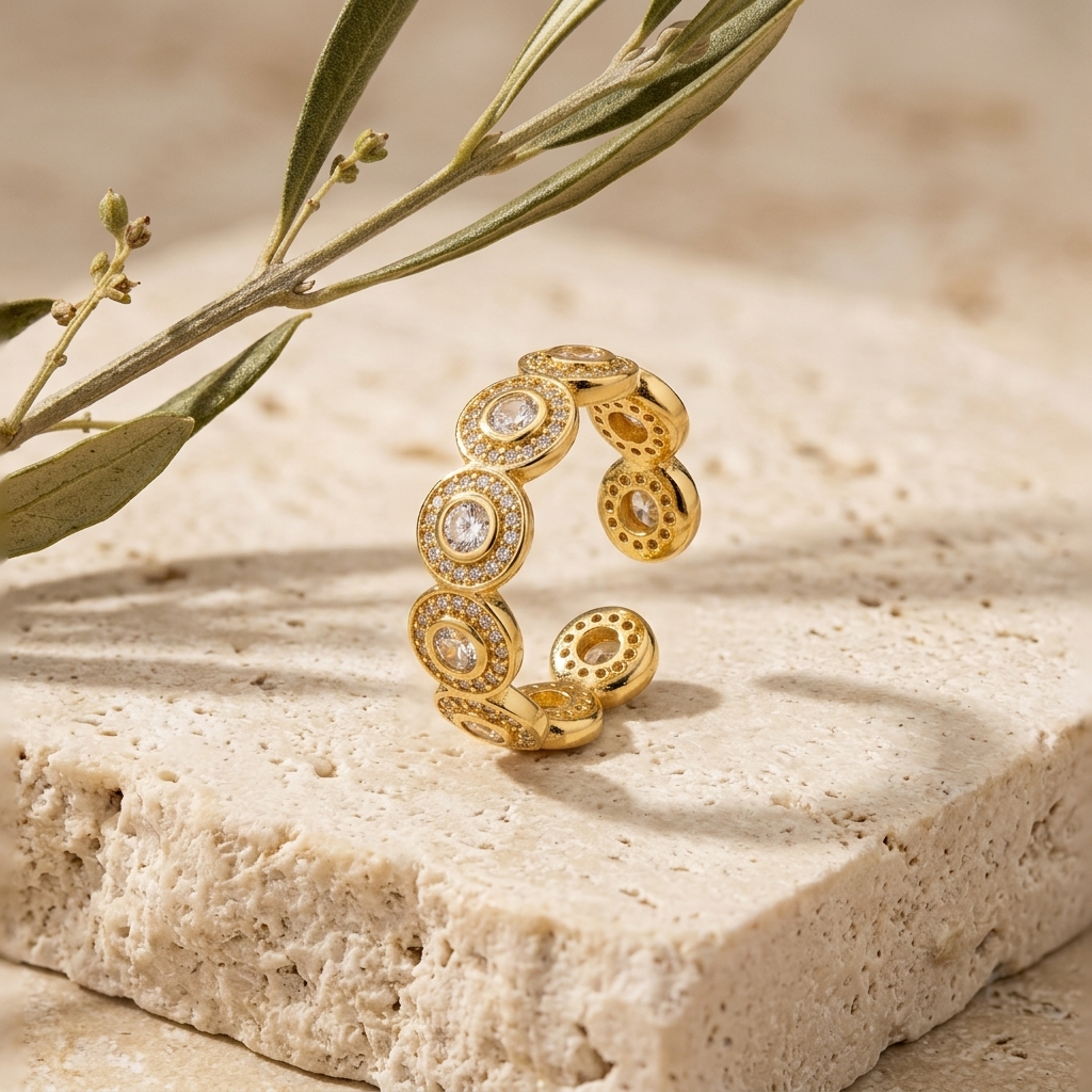 Anillo Halo — anillos de aleación de cobre con baño de oro 14k