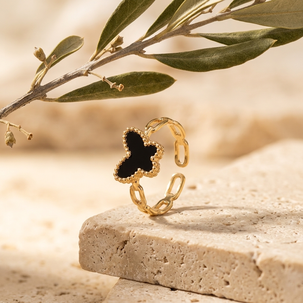 Anillo Mariposa — anillos de acero con baño de oro 18k