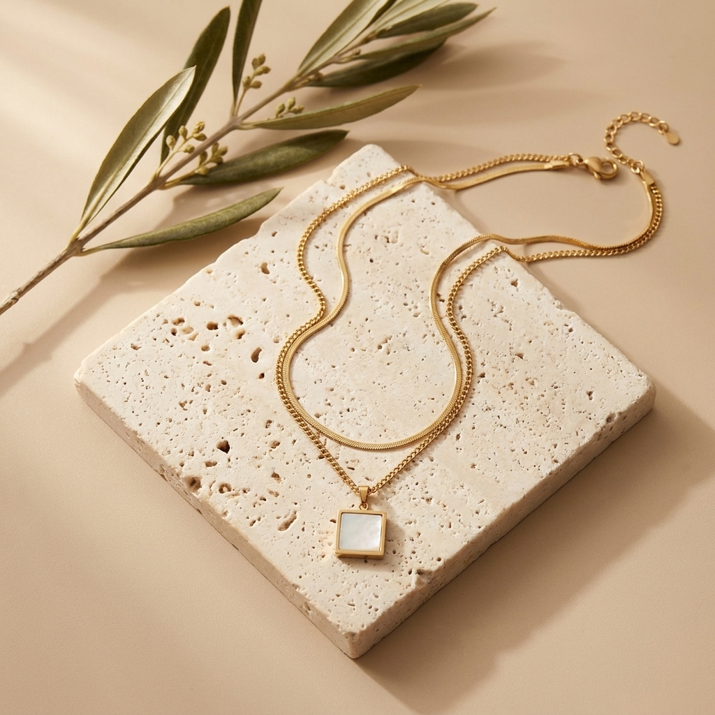 Collar Doble Nácar — collares de acero con baño de oro 18k