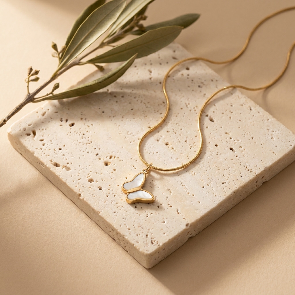 Collar Mariposa Nácar — collares de acero con baño de oro 18k