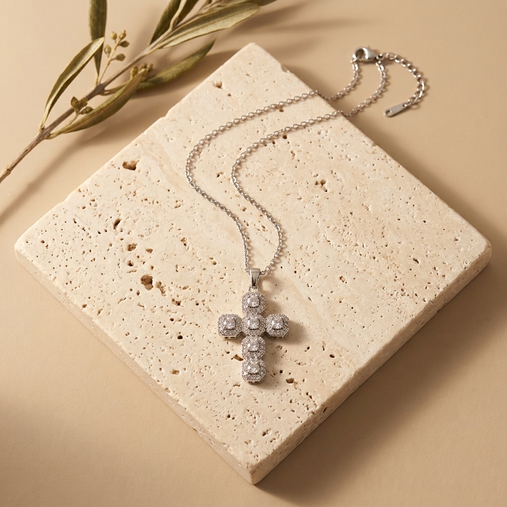 Collar Cruz Halo — collares de acero inoxidable y aleación de cobre con baño de plata