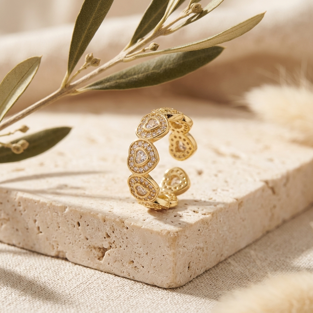 Anillo Corona de Corazones 14k — anillos de aleación de cobre con baño de oro 14k