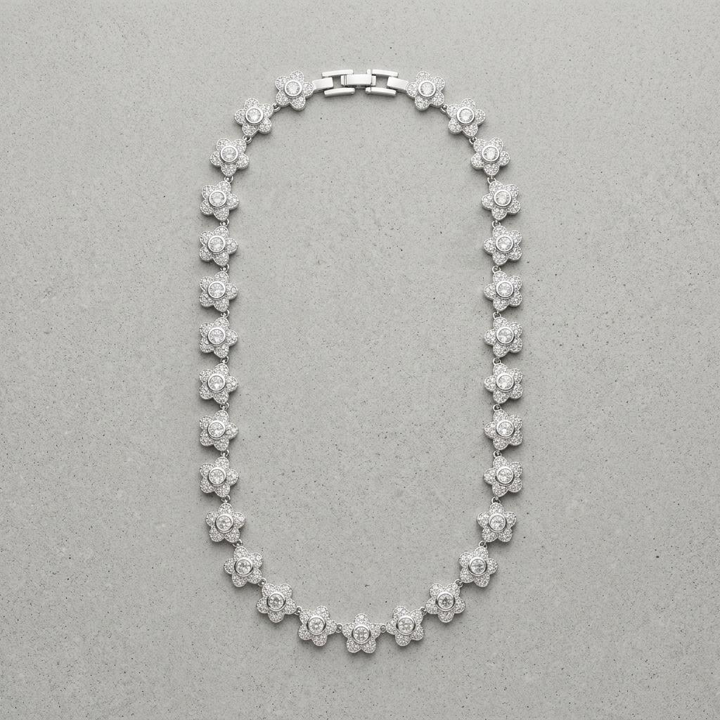 Collar Flores Brillantes — collares de aleación de cobre con baño de plata