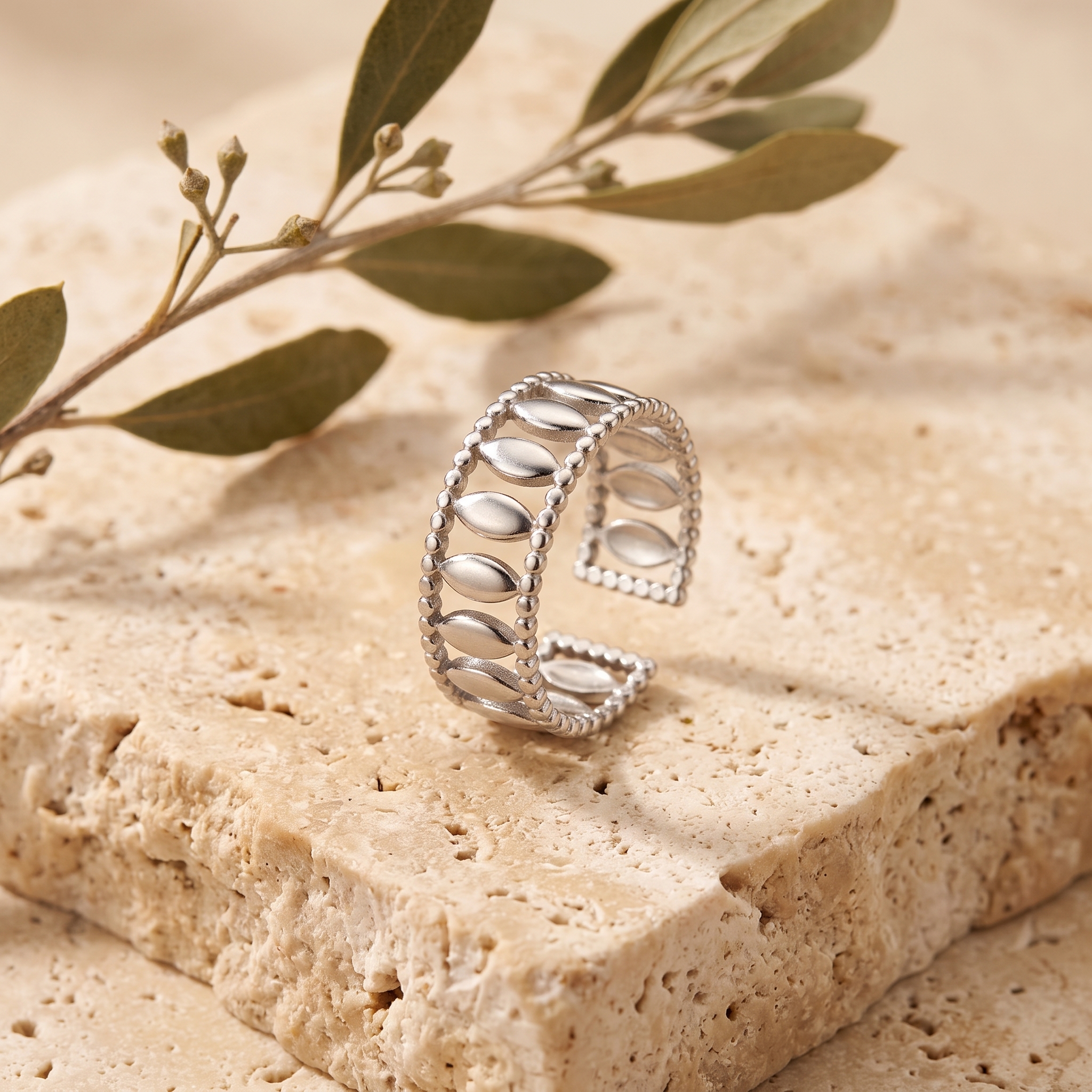 Anillo Hojas de Plata — anillos de acero inoxidable