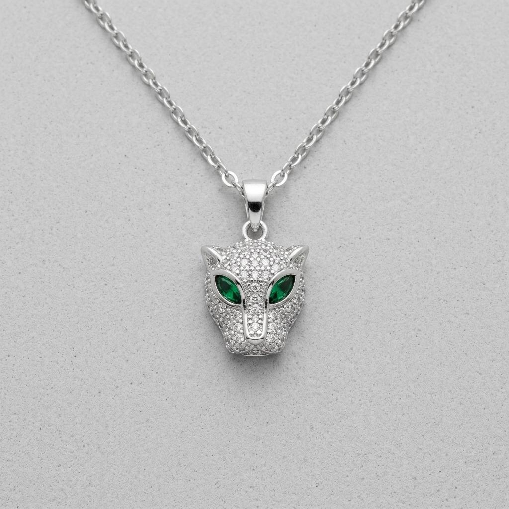 Collar Pantera con Circonitas y Ojos Verdes