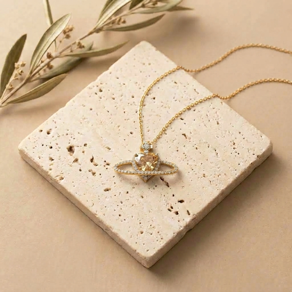 Collar Corazón Aurora Champán — collares de aleación de cobre con baño de oro 14k