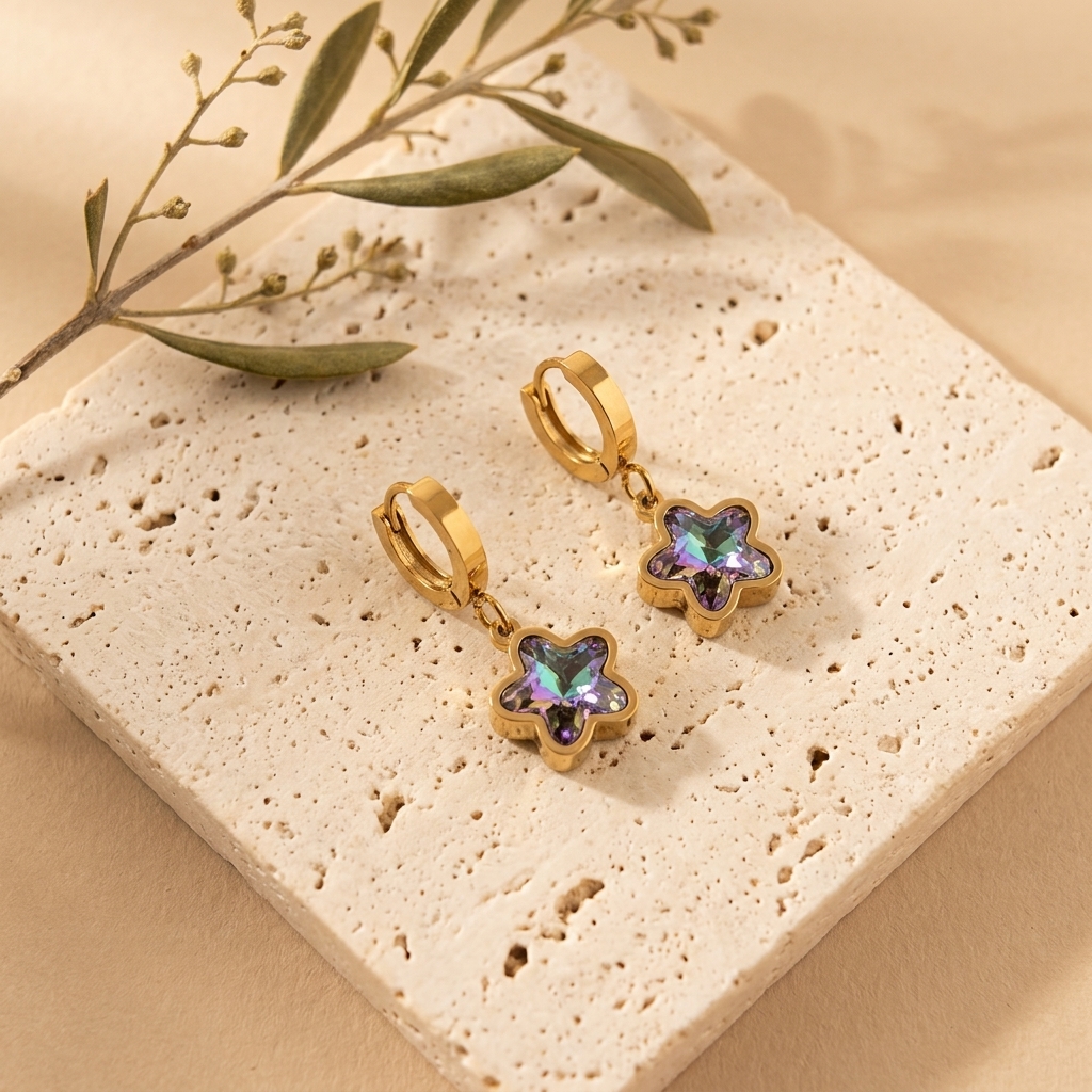 Pendientes Estrella Boreal — pendientes de acero con baño de oro 18k