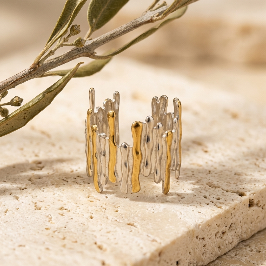 Anillo Cascada — anillos de acero bicolor con baño de oro 18k