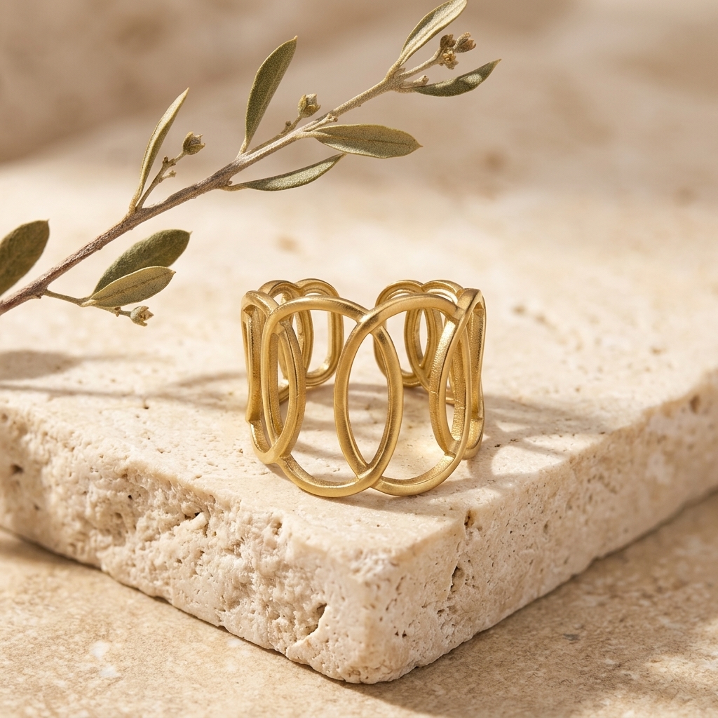 Anillo Enrejado — anillos de acero con baño de oro 18k