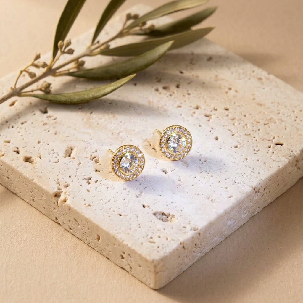 Pendientes Halo 14k — pendientes de aleación de cobre con baño de oro 14k