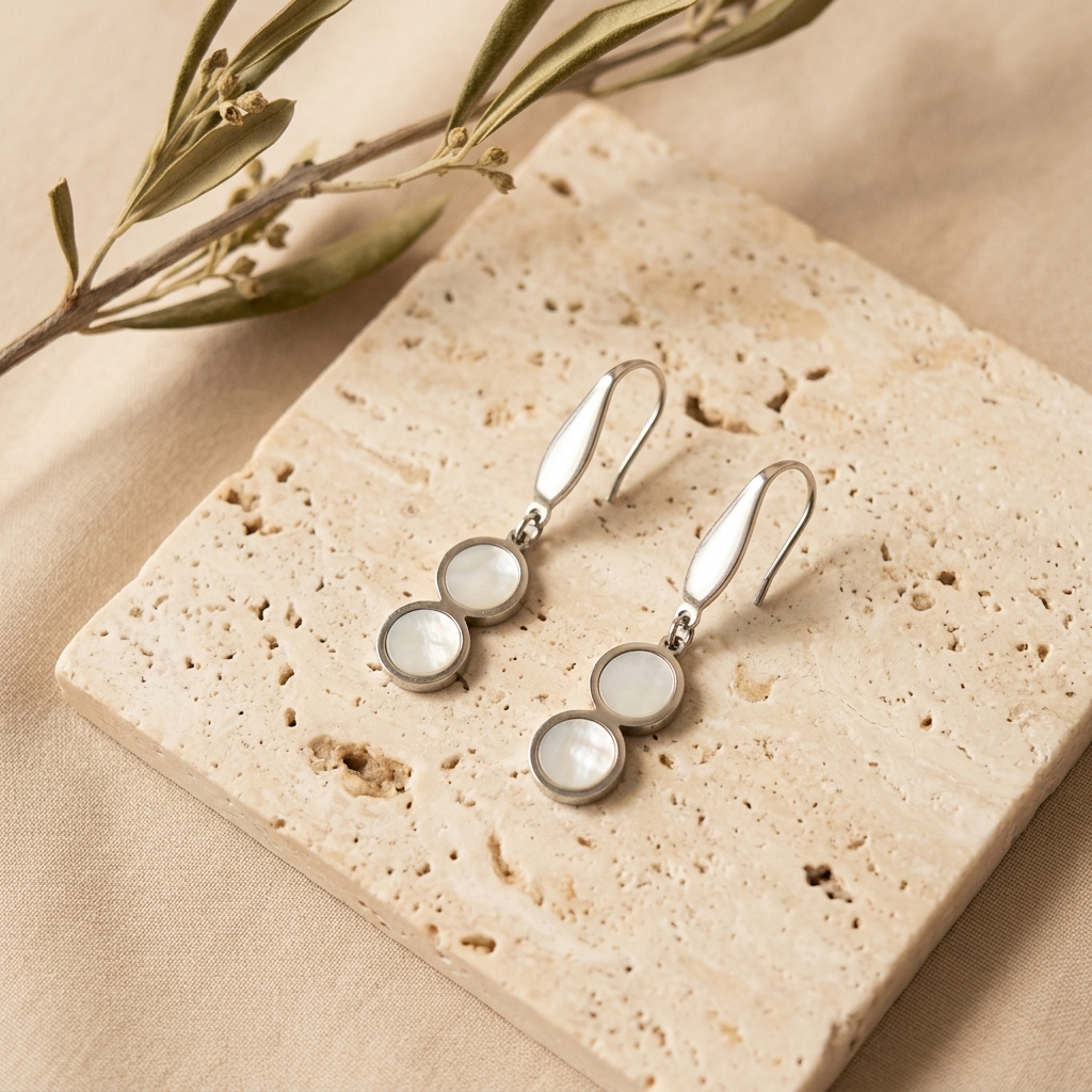 Pendientes Doble Nácar — pendientes de acero inoxidable