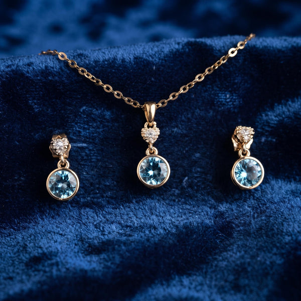 Conjunto Gota de Cielo (collar y pendientes) - Chapado oro 14k
