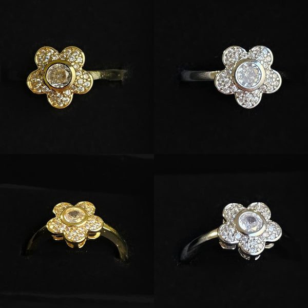 Anillo Flor Circonitas (ajustable) - Baño de oro 14k / Baño plata