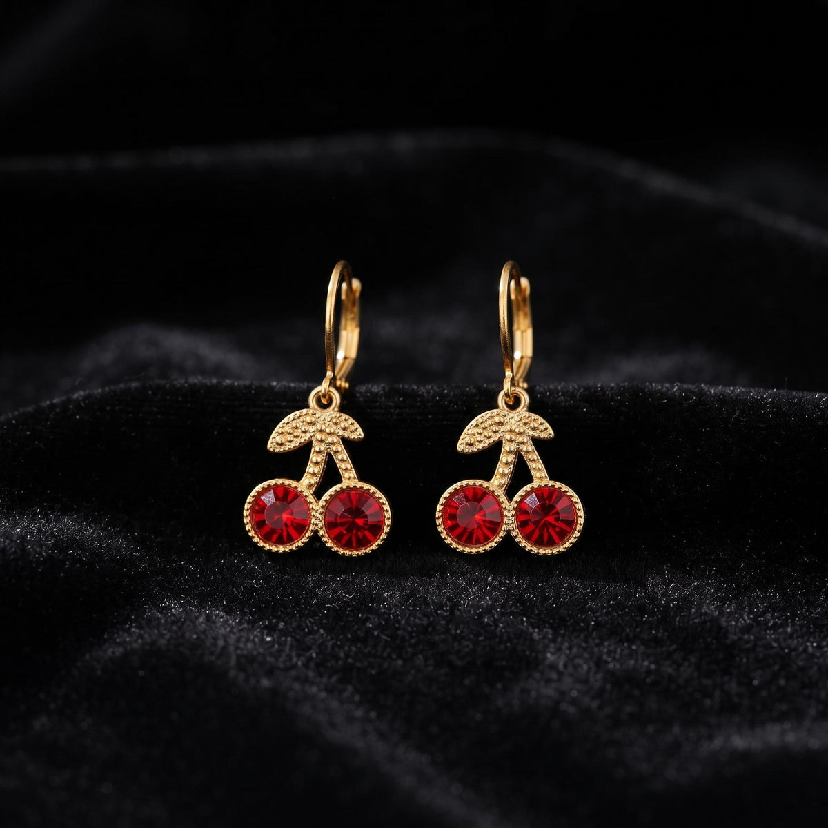 Pendientes Cherry Love - Acero con baño de oro 18k