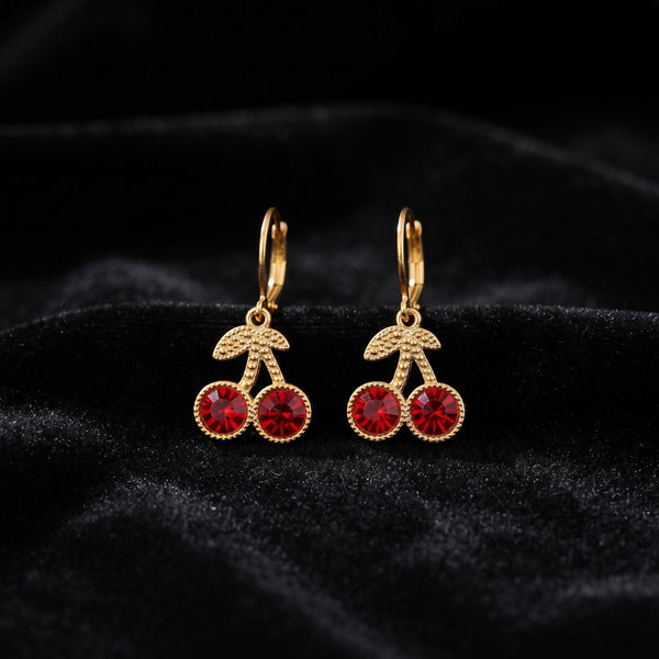 Pendientes Cherry Love - Acero con baño de oro 18k