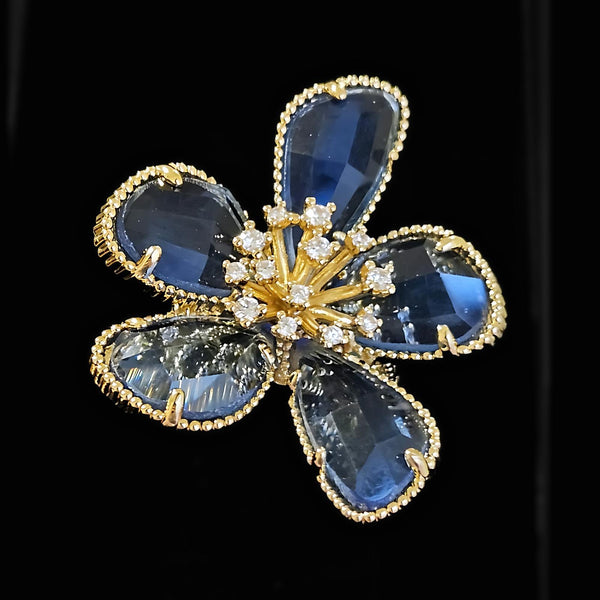 Anillo Flor de Medianoche (ajustable) - Acero con baño de oro 18k
