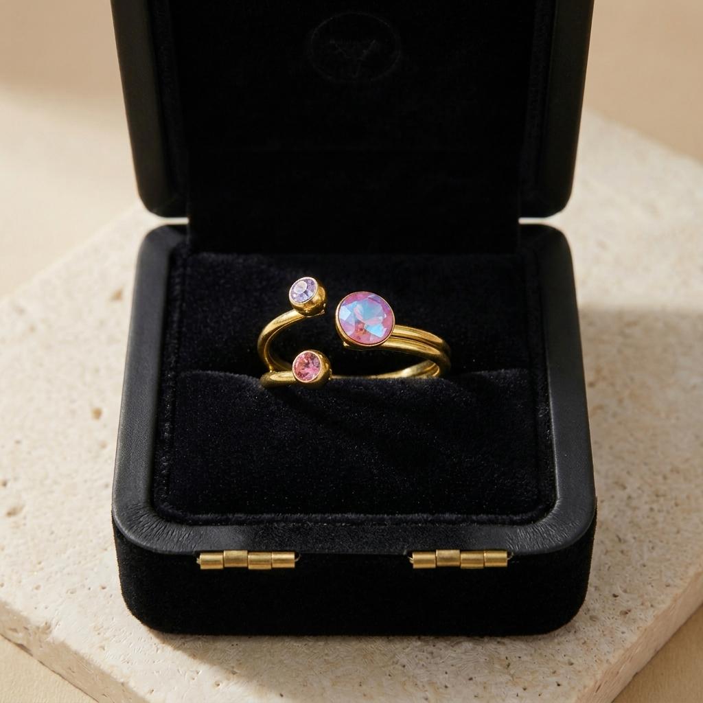 Anillo ajustable Tres Lunas - Acero con baño de oro 18k