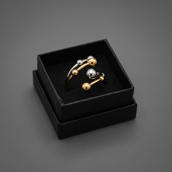 Anillo Atomium - Acero inoxidable plateado y baño de oro de 18k