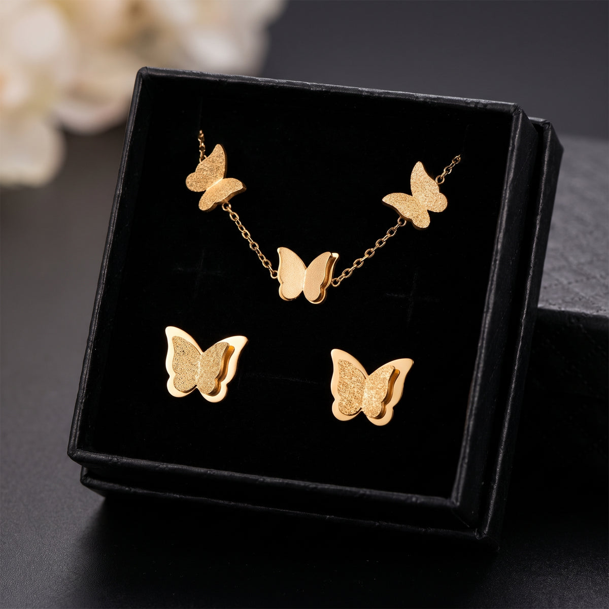Conjunto Metamorfosis - Acero con baño de oro de 18k