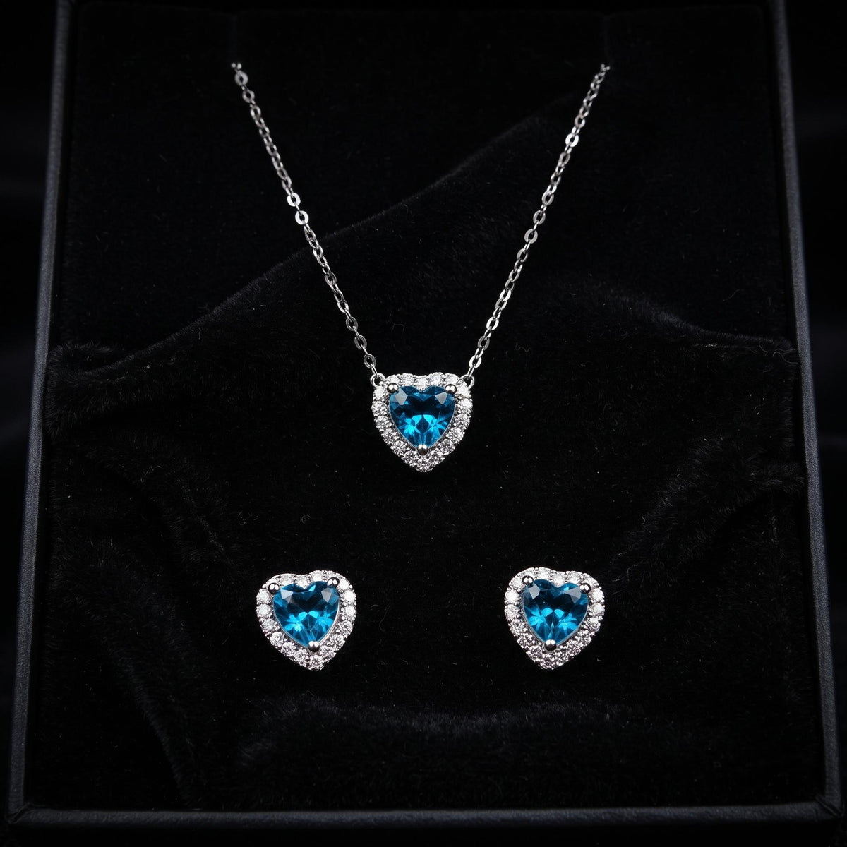 Conjunto Corazón del Océano (collar y pendientes) - Baño de plata