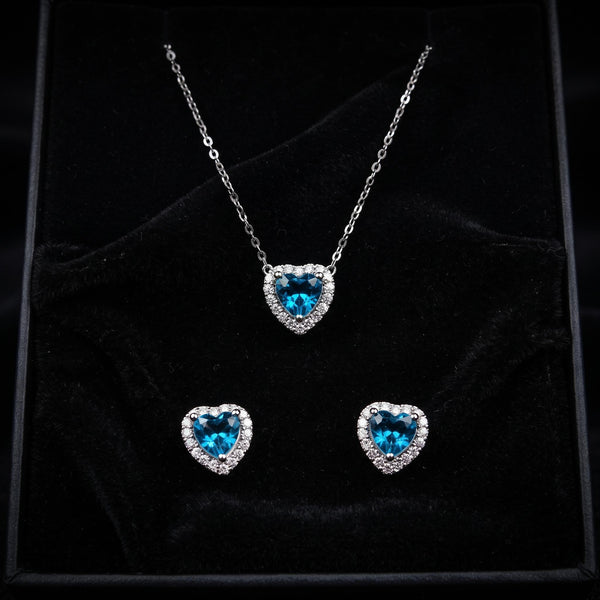 Conjunto Corazón del Océano (collar y pendientes) - Baño de plata
