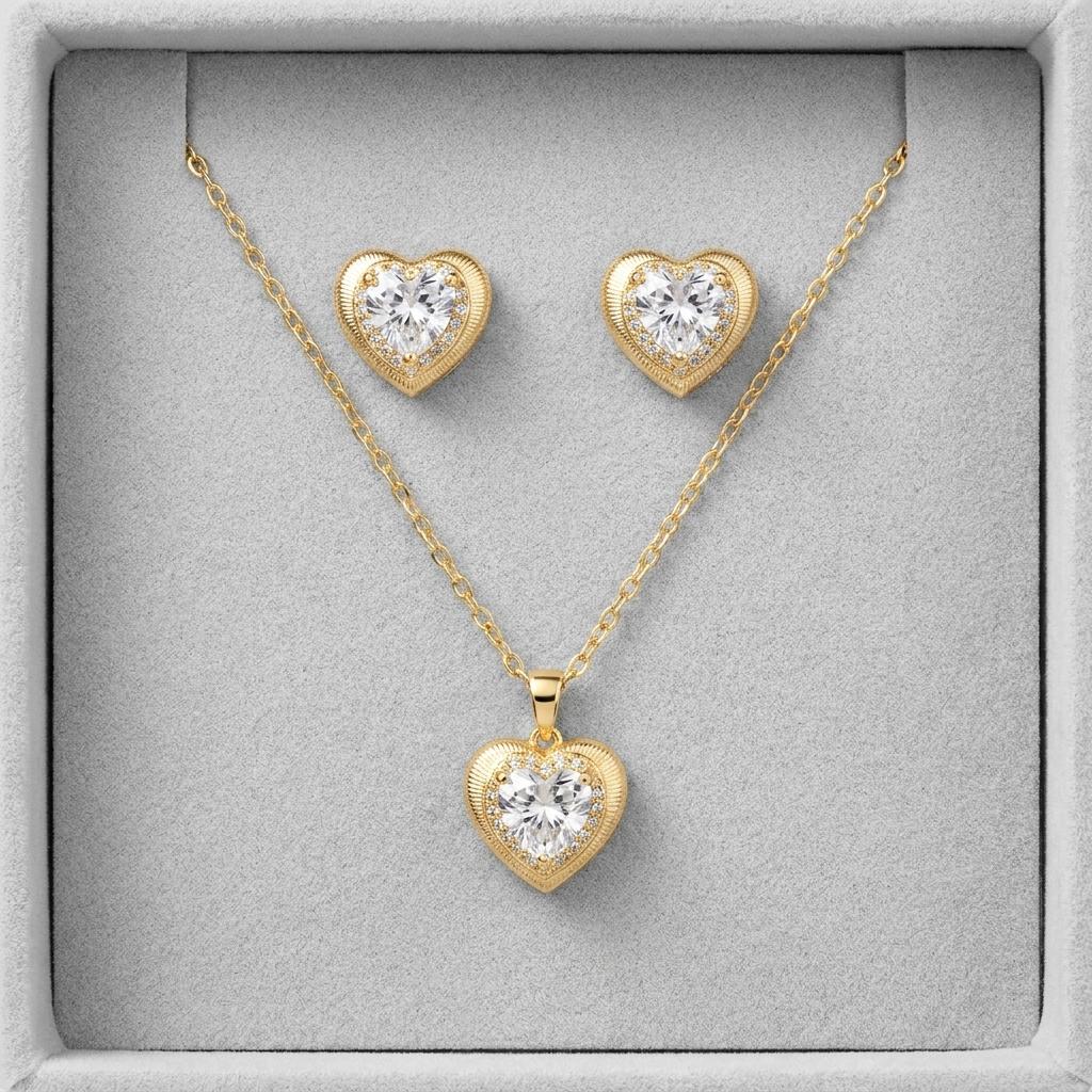Set Amore Laminado oro 14k (Collar y pendientes)