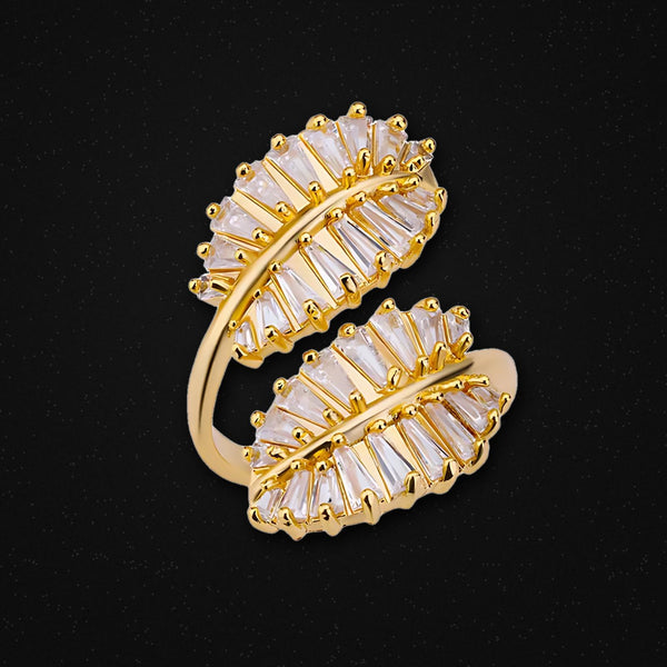 Anillo Hojas de Oro (ajustable) - Acero con Baño de oro 18k