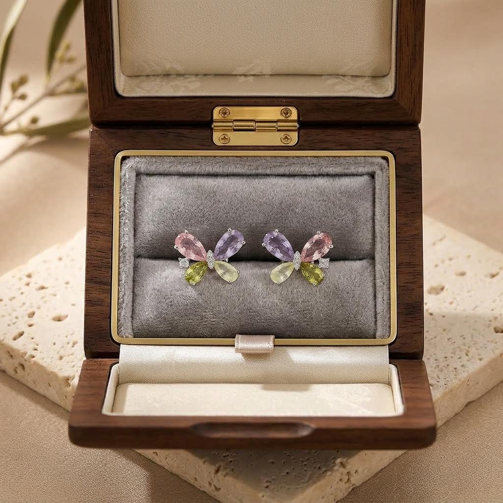 Pendientes Alas de Caramelo - Laminado oro blanco 14k - Aguja de plata
